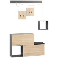 HOMCOM Set Mobile da Ingresso con Attaccapanni, Scarpiera con Panca e Scaffale, Grigio e Naturale(m-10)