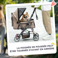 PawHut Poussette buggy pliable chien chat panier sac de rangement attaches sécurité housse réglable acier Oxford marron noir(m-6)