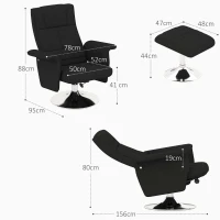 HOMCOM Massagesessel mit Hocker, neigbare Lehne, 78 x 95 x 88 cm, Schwarz(m-3)
