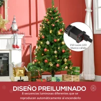 HOMCOM Árbol de Navidad Artificial con Luces Preinstaladas de 150 cm y 502 Ramas Decoración Navideña para Interior Verde(m-5)