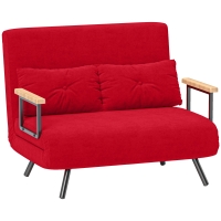 HOMCOM Divano Letto in Tessuto Effetto Velluto con Schienale Regolabile e 2 Cuscini, 102x73x81 cm, Rosso