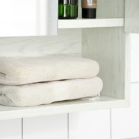 kleankin Armadietto con Specchio a 4 Sezioni con Ripiani Regolabili, Specchiera Bagno in Legno e Vetro, 90x15x75 cm, Bianco(m-9)