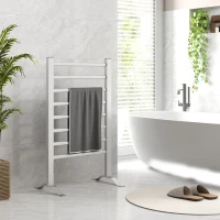 HOMCOM Toallero Eléctrico de Pared o Suelo con Función de Temporizador y 8 Barras 53x35x90 cm Plata(m-2)