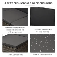 Outsunny 3 Pieces Outdoor PE Rattan Corner Sofa Set with Thick Cushions, Patio Rattan Garden Furniture with Glass Top Coffee Table and Footstool, Grey(m-7)