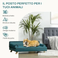 PawHut Divano per Cani Grandi con Imbottitura, Rivestimento Morbido e Lavabile, Gambe in Legno, Verde(m-4)