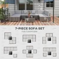 Outsunny Seven-Piece Rattan Garden Set, with Glass-Top Table - Mixed Grey(m-4)