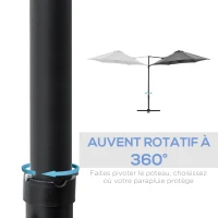Outsunny Parasol déporté octogonal mât en acier diamètre 256 cm gris anthracite(m-5)
