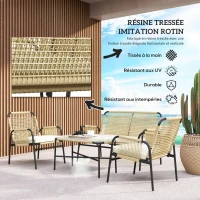 Outsunny Ensemble salon de jardin 4 pièces canapé 2 places 2 fauteuils 1 table basse avec coussins(m-4)