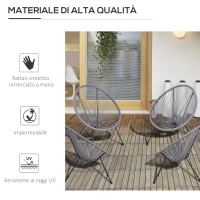 Outsunny Set di 4 Sedie da Giardino Ovali in Rattan PE e Metallo in Stile Boho Chic, Grigio Chiaro(m-5)