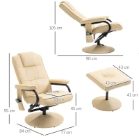 HOMCOM Massagesessel mit Hocker, Drehbares Relaxsessel mit Massagefunktion, Elektrisches Fernsehsessel mit Liegefunktion, Fernbedienung für Wohnzimmer, Kunstleder, Creme(m-3)