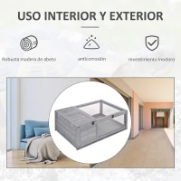 PawHut Casa para Tortugas de Madera con Techo de Malla y Paneles Laterales Transparentes Extraíbles 91x60,5x32 cm Gris(m-4)