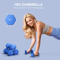 SPORTNOW 2 x 2kg Hexagonal Dumbbells Weights Set with Non-Slip Grip for Home Gym Workout, Blue(m-4)