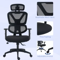 Vinsetto Mesh Office Chair, Height Adjustable Desk Chair with Lumbar Support, Swivel Wheels and Adjustable Headrest, Black(m-8)