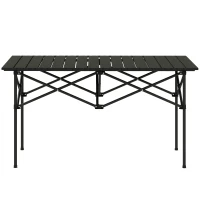 Outsunny Two-Seater Portable Aluminium Table, with Roll-Up Tabletop and Bag - Black(m-10)