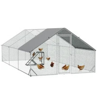 PawHut Walk-in Galvanised Steel Chicken Run with Chicken Activity Shelf and Cover, 3 x 6 x 2m(m-1)