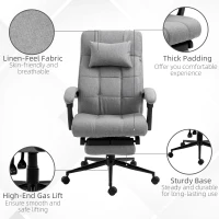 Vinsetto Office Chair with Footrest Ergonomic Office Chair with Armrests Lumber Support and Headrest Light Grey(m-7)