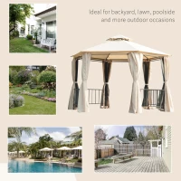 Outsunny 3 x 3 Hexagon Gazebo Patio Canopy Party Tent Outdoor Garden Shelter with 2 Tier Roof and Side Panel, Beige(m-7)