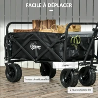 Outsunny Chariot de Jardin Pliable 4 Roues poignée télescopique Inclinaison réglable, porte arrière ouvrable, noir(m-7)