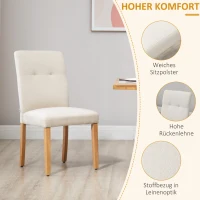 HOMCOM 2er-Set Esszimmerstühle Essstühle mit gepolstertem Sitz Stuhl Polsterstuhl Küchenstuhl Leinen-Polyester-Gewebe Schaumstoff Gummiholz Beige 50 x 62 x 96 cm(m-6)