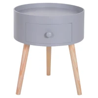 HOMCOM Couchtisch Wohnzimmertisch mit Schublade Runder Kaffeetisch mit Holzbeinen Beistelltisch Sofatisch für Wohnzimmer 38 x 38 x 45 cm, Grau(m-10)