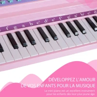HOMCOM Piano à Queue électronique 37 Touches Multifonctions avec Micro Haut Parleur, tabouret, lumière LED, fonction d'enregistrement et de relecture, instrument de musique enfant 3 à 6 ans Rose(m-6)