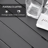 Outsunny Ensemble salon de jardin 4 pièces canapé 2 places + 2 fauteuils + table basse plateau à lattes 8 coussins rembourrage épais déhoussables aluminium gris noir(m-6)