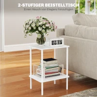 HOMCOM Moderner 2-stufiger Beistelltisch mit Aufbewahrungsfach und Metallrahmen für Wohnzimmer, Schlafzimmer, Weiß(m-4)