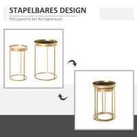 HOMCOM 2er-Set Beistelltisch im Retrodesign erhöhter Rand 39 cm x 39 cm x 63 cm Metall MDF-Holz(m-4)