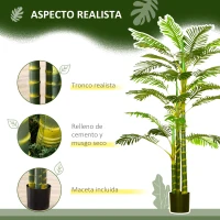 HOMCOM Palmera Areca Artificial 190cm Árbol Artificial con 30 Hojas Decoración de Interior y Exterior Ø19,5x190 cm Verde(m-4)