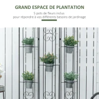 Outsunny Étagère de Pots de Fleurs Plantes en métal Style Fer forgé - Support de Plantes Pliable métal à Planter - 5 Pots Fleurs Inclus(m-4)