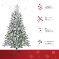 HOMCOM Árbol de Navidad Nevado Artificial 150 cm con 521 Ramas PVC y PE Base Plegable y Soporte de Metal Verde y Blanco(m-7)