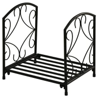 Outsunny Estante para Leña 39,5x31,5x39,5 cm Soporte para Leña Metálico Leñero Interior y Exterior con Rejilla y Base Elevada Diseño Vintage Carga Máx. 50 kg Negro(m-10)