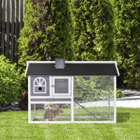 PawHut Wooden Rabbit Hutch and Run with Sliding Tray, Ramp, Water-resistant Roof, for 2-4 Rabbits, Grey(m-2)