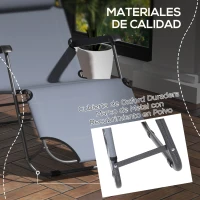 Outsunny Tumbona Reclinable y Plegable con Respaldo Ajustable en 2 Niveles Reposacabezas y Bolsillo Carga 136 kg 118x60x80cm Gris(m-6)