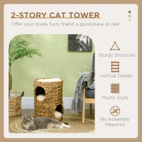 PawHut 47cm Cat Barrel Tree for Indoor Cats with 2 Condos, Kitten Tower with Cushion - Light Brown(m-4)