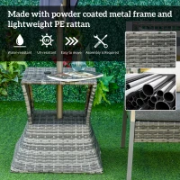 Outsunny Outdoor Patio Rattan Wicker Coffee Table Bistro Side Table w/ Umbrella Hole and Storage Space, Grey(m-6)