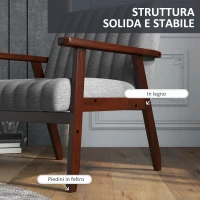 HOMCOM Poltroncina da Camera Moderna Imbottita in Tessuto e Legno con Cuciture Tubolari, Grigio(m-6)