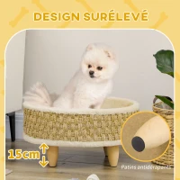 PawHut Panier rond chien sur pieds style cosy chic grand confort coussin moelleux intégré Ø 48 x 24,5H cm beige(m-7)