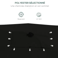 Outsunny Parasol rectangulaire inclinable 2 x 3 m avec manivelle toile polyester imperméabilisée haute densité 180 g/m² noir(m-7)