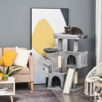 PawHut Cat Tree Tower for Indoor Cats, 111cm Kitten Activity Centre with Scratching Post Pad Hammock Condo Bed Ball Toy, Grey(m-2)