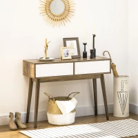 HOMCOM Tavolo Consolle da Ingresso e Soggiorno con 2 Cassetti Bianchi, Piano d'appoggio e Gambe in Legno, 100x35x75cm(m-2)