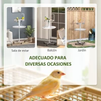 PawHut Comedero para Pájaros de Pie Ø60x138 cm con 4 Ruedas 2 Cuenco de Acero Inoxidable y 2 Perchas Blanco(m-4)