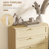 HOMCOM Rattan Bedroom Chest of Drawers, 3 Drawers Storage Unit, Boho Dresser for Living Room, Hallway, Natural(m-6)