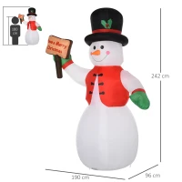 HOMCOM Pupazzo di Neve Gonfiabile Gigante 242cm con Luci a LED, Decorazione Natalizia per Esterno Impermeabile(m-3)