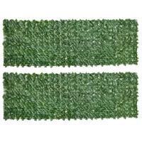 Outsunny 2-Piece Artificial Leaf Hedge Screen Privacy Fence Panel for Garden Outdoor Indoor Decor, Dark Green, 3M x 1M(m-1)