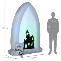 HOMCOM Selbstaufblasbare Halloweendekoration, Grabstein, LEDs, 150 x 90 x 210 cm, Weiß+Schwarz(m-3)