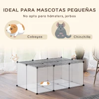 PawHut Valla para Animales Pequeños con 16 Paneles de Resina y 6 Paneles de Alambre con Puertas DIY Parque para Cobayas Conejos 105x70x45 cm Translúcido y Negro(m-4)