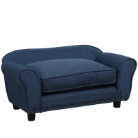 PawHut Dog Sofa for XS and S Size Dogs, Pet Chair Couch with Thick Sponge Padded Cushion, Kitten Lounge Bed with Washable Cover, Wooden Frame - Blue(m-1)