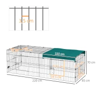 PawHut Jaula para Animales Pequeños de Acero con Puertas y Tela Superior para Conejos Chinchillas Gallinas 220x85x70 cm Verde(m-3)