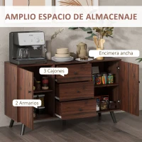 HOMCOM Aparador de Salón tipo Buffet con 2 Armarios 3 Cajones y Estantes para Sala de Estar Comedor 127x40x76 cm Marrón(m-4)